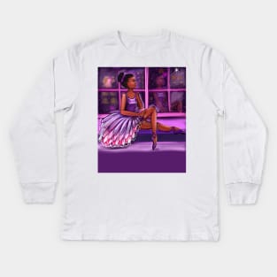 African American ballerina looking out - brown skin ballerina. Top 10 Best ballerina gifts. Top 10 gifts for black women Kids Long Sleeve T-Shirt